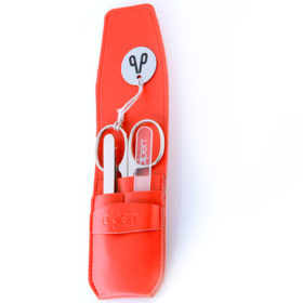 Alpen - Manikürset mit Lasche, 4-tlg., vernickelt, Kunststoffetui, Rot - 6800-RED