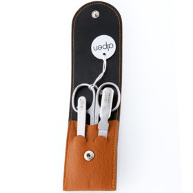 Alpen - Manikürset mit Druckknopf, 4-tlg., inox. (matt), Rinds-Nappaleder, Tabakbraun - 6804R-TOBACCO