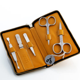 Alpen - Manikürset mit Zipp, 6-tlg., inox. (matt), Hirschleder "Soft Line", Gelb - 6842R-YELLOW