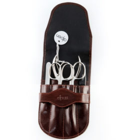 Alpen - Manikürset mit Lasche, 6-tlg., vernickelt, Rindsleder, Braun - 6875-BROWN