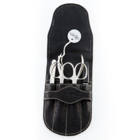 Alpen - Manikürset mit Lasche, 6-tlg., vernickelt, Rindsleder, Schwarz - 6875-BLACK