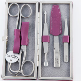 Alpen - Manikürset mit Rahmen, 6-tlg., inox. (matt), Nappaleder, Violett - 6882R-VIOLET