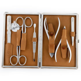 Alpen - Manikürset mit Rahmen, 8-tlg., inox. (matt), Nappaleder, Tabakbraun - 6885R-TOBACCO