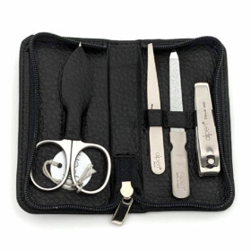 Alpen - Manikürset mit Zipp, 5-tlg., inox. (pol./matt), Rinds-Nappaleder, Schwarz - 6820RP-BLACK
