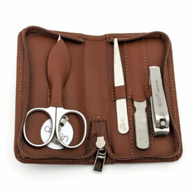 Alpen - Manikürset mit Zipp, 5-tlg., inox. (pol./matt), Rinds-Nappaleder, Braun - 6820RP-BROWN