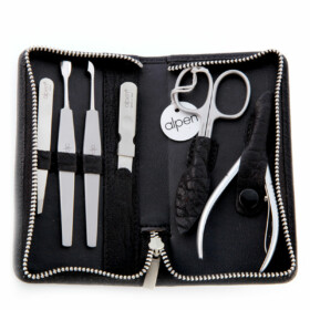 Alpen - Manikürset mit Zipp, 7-tlg., inox. (matt), Rinds-Nappaleder, Schwarz - 6823R-BLACK
