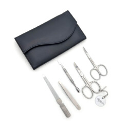 Alpen - Manikürset mit Druckknopf, 6-tlg., inox. (pol./matt), Nappaleder, Schwarz - 6836RP-BLACK