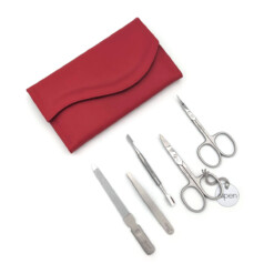 Alpen - Manikürset mit Druckknopf, 6-tlg., inox. (pol./matt), Nappaleder, Rot - 6836RP-RED