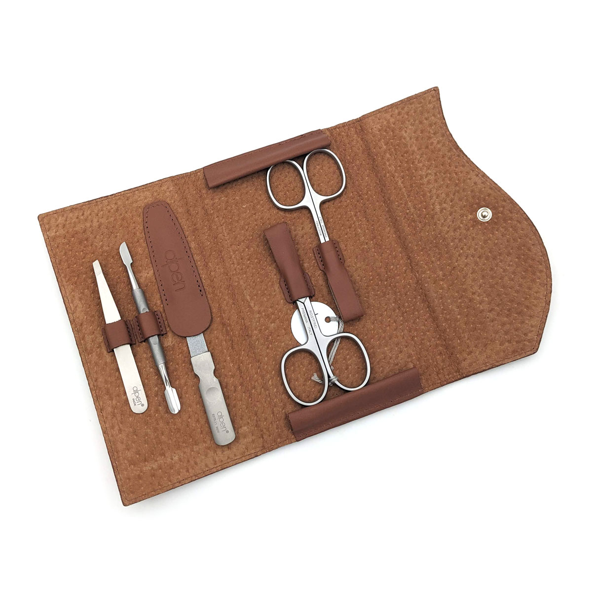 Alpen - Manikürset mit Druckknopf, 6-tlg., inox. (pol./matt), Nappaleder, Tabakbraun - 6836RP-TOBACCO – Bild 2
