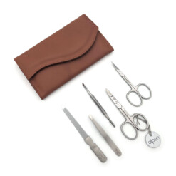 Alpen - Manikürset mit Druckknopf, 6-tlg., inox. (pol./matt), Nappaleder, Tabakbraun - 6836RP-TOBACCO