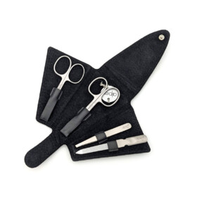 Alpen - Manikürset in Dreiecksform, 5-tlg., inox. (matt), Rinds-Nappaleder, Schwarz - 6879R-BLACK