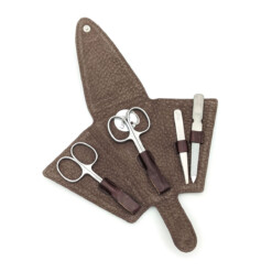 Alpen - Manikürset in Dreiecksform, 5-tlg., inox. (matt), Rinds-Nappaleder, Braun - 6879R-BROWN