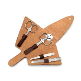 Alpen - Manikürset in Dreiecksform, 5-tlg., inox. (matt), Rinds-Nappaleder, Cognac - 6879R-COGNAC