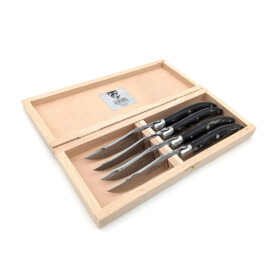 Claude Dozorme - Steakmesser Laguiole, Horn schwarz, Set 4-teilig