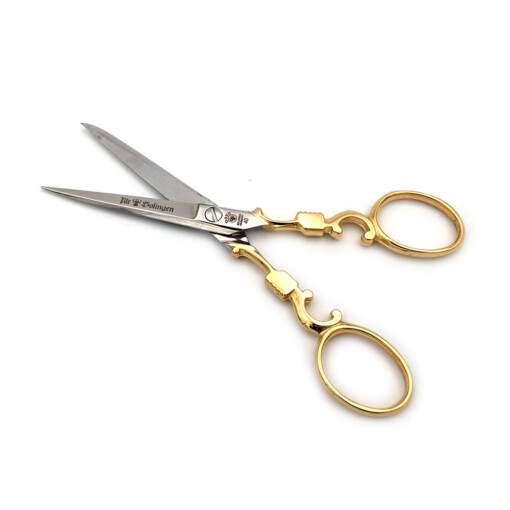 DOVO - Alt Solingen Stickschere, vergoldet, 5 Zoll, Lederetui – Bild 2