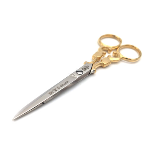 DOVO - Alt Solingen Stickschere, vergoldet, 5 Zoll, Lederetui – Bild 3