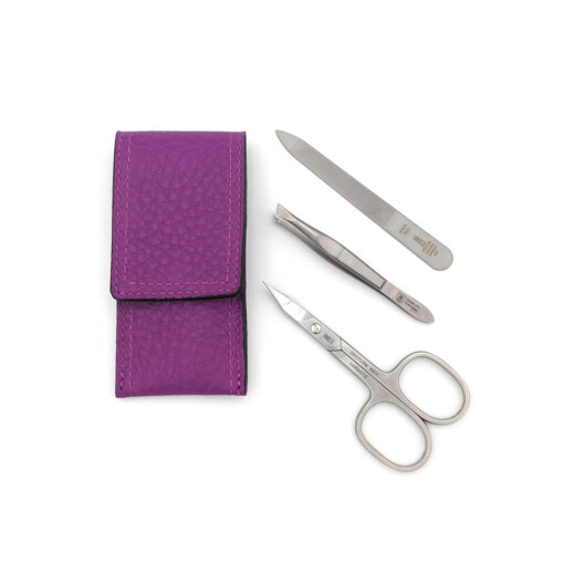 Dreiturm - Manikürset mit Druckknopf, 4-tlg., rostfrei, Rindsleder, Orchidee