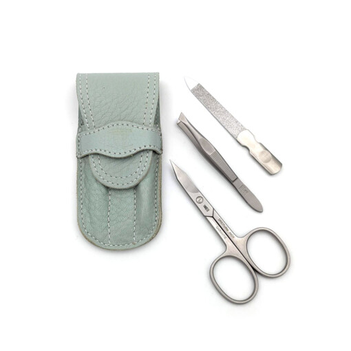 Dreiturm - Manikürset mit Lasche, 4-tlg., rostfrei, Rindsleder, Minze