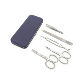 Dreiturm - Manikürset mit Rahmen, 6-tlg., rostfrei, Rindsleder, Aubergine