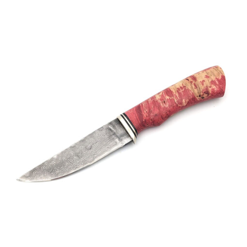 Maruschin - Damast Outdoormesser 8,5 cm, gefärbtes Wurzelholz