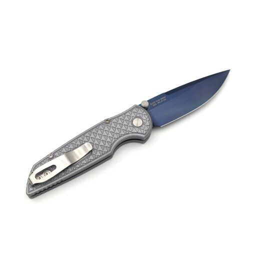 Pro-Tech - Integrity Thumbstud Manual, Grey Battleworn "Relic" Textured Handle, S35VN Sapphire Blue Blade - BSA25.INT.1 – Bild 2