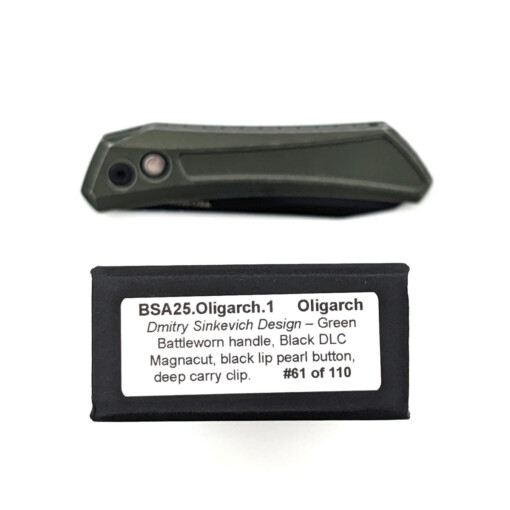 Pro-Tech - Dmitry Sinkevich Design Oligarch, Green Battleworn Handle, Magnacut Black DLC Blade – BSA25.Oligarch.1 – Bild 4