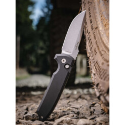 Pro-Tech - Rockeye Auto, Stonewash Magnacut Blade, Plain Edge, Black - LG3101