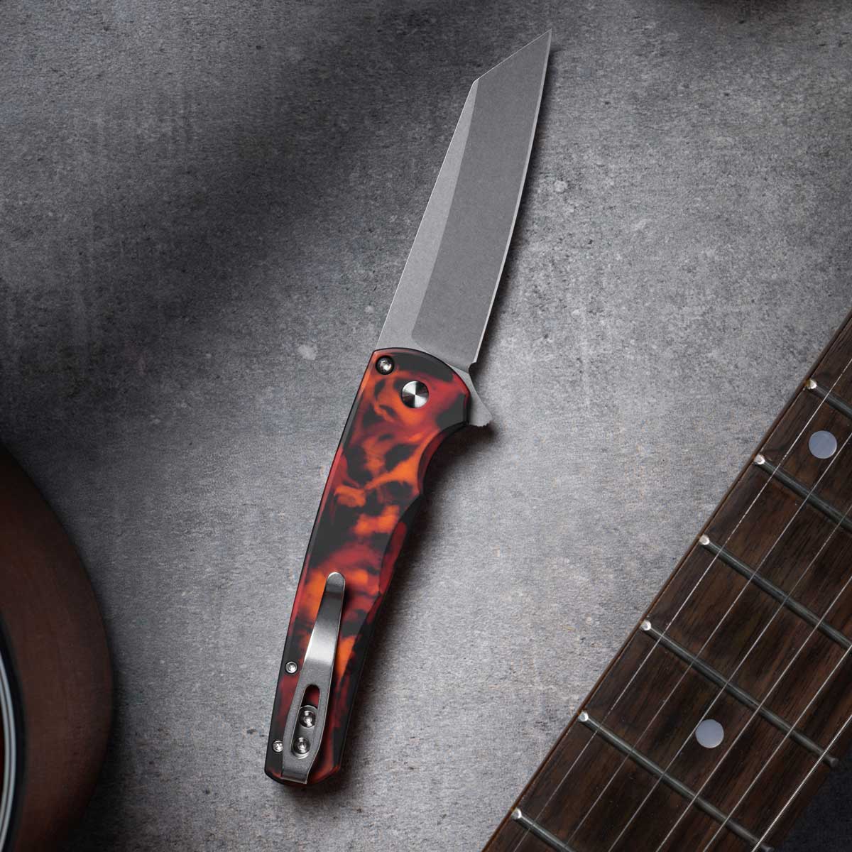 Pro-Tech - Malibu Flipper, "Del Fuego" Custom Handle, Magnacut Reverse Tanto Blade, Stonewash Finish - 5401-DF – Bild 4