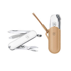 Victorinox - Special Bundle Classic SD Classic Color Falling Snow & Leather Pouch Wet Sand