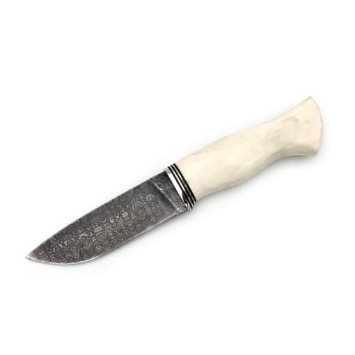 Weles - Damast-Messer feststehend, 11 cm, Elchhorn