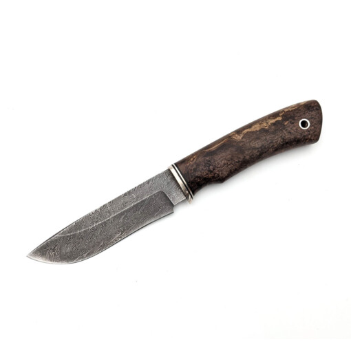 Weles - Damast-Messer feststehend, karelische Birke Braun, 12 cm (B)